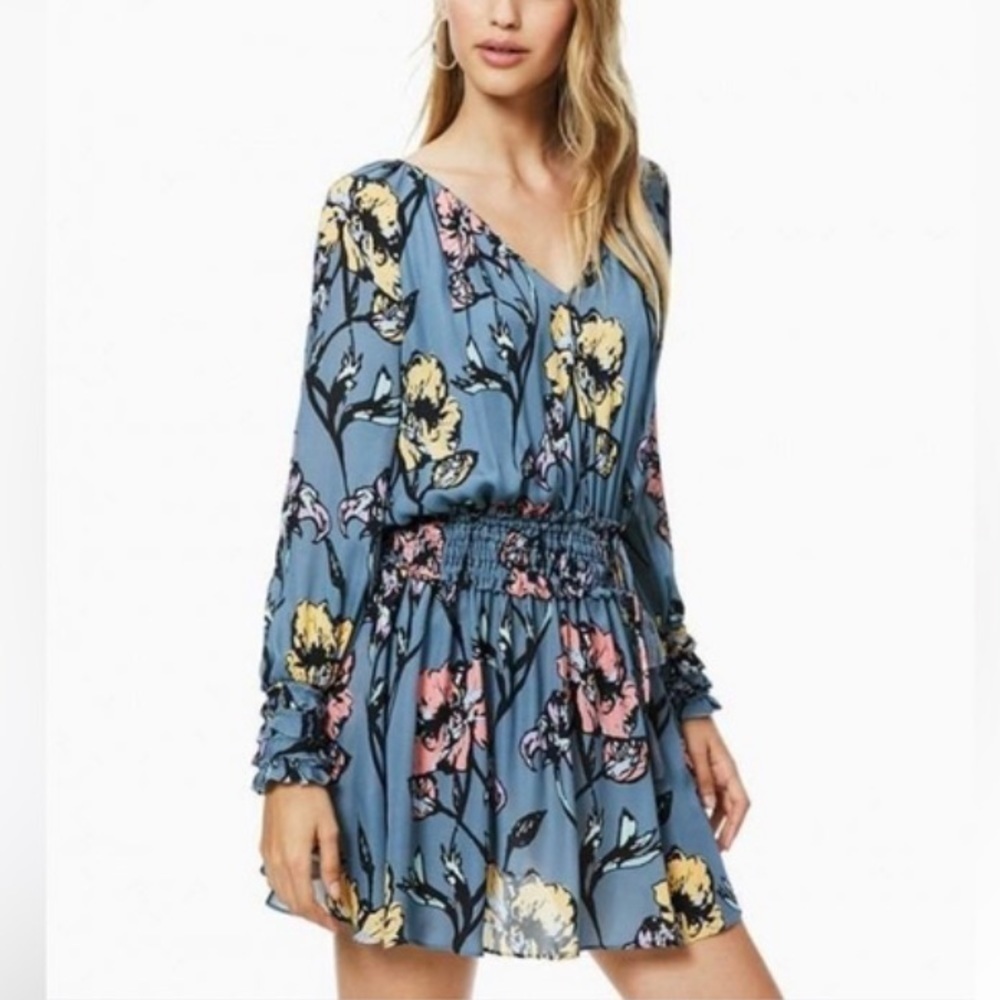 Ramy Brook long sleeve floral 100% silk dress 17213